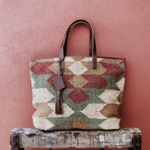 Jute and Leather Carry All Bag &quot;GABOR&quot; - Arrow Red