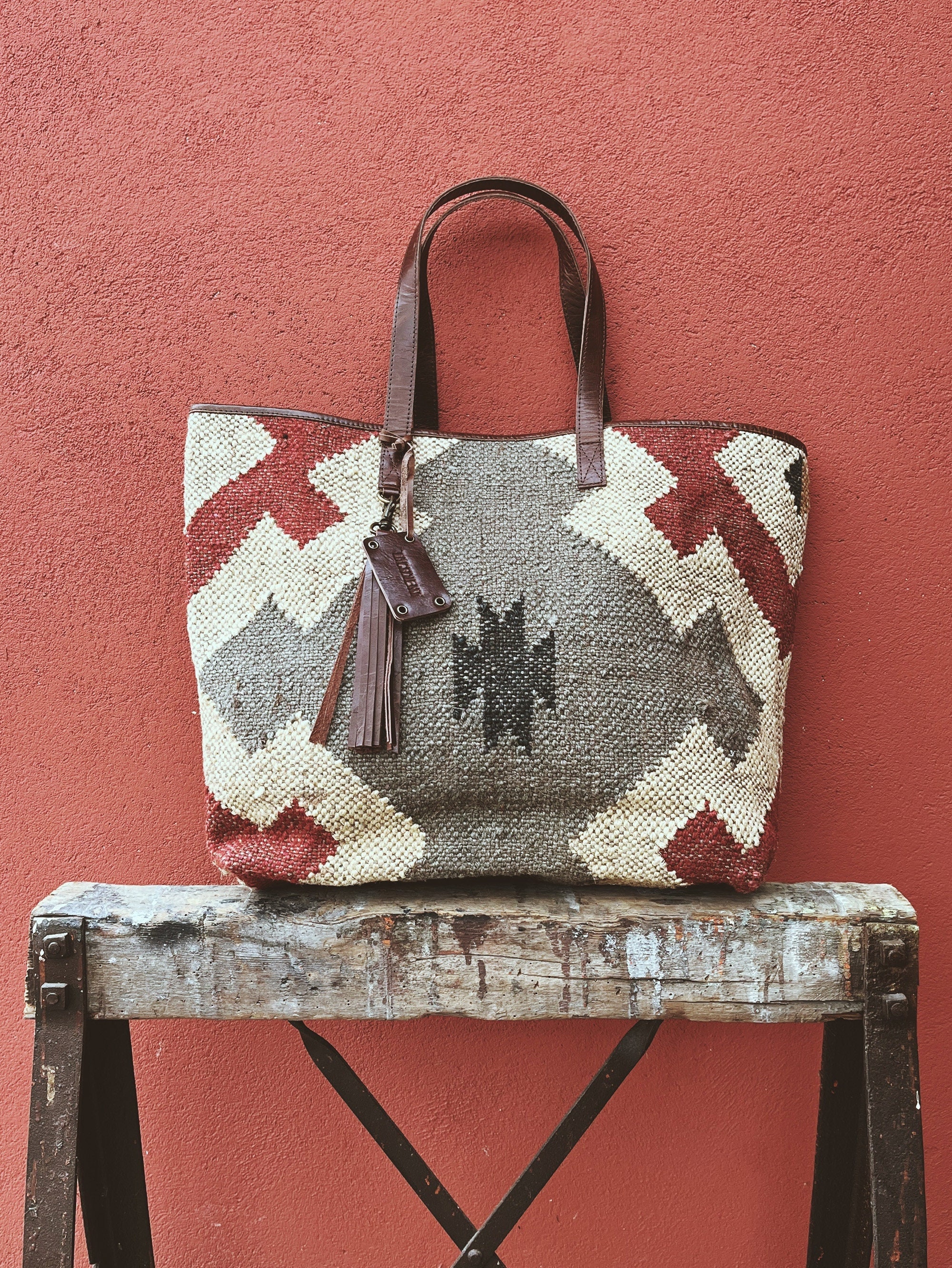Jute and leather Carry All Bag "GABOR" - Saïka Lichen