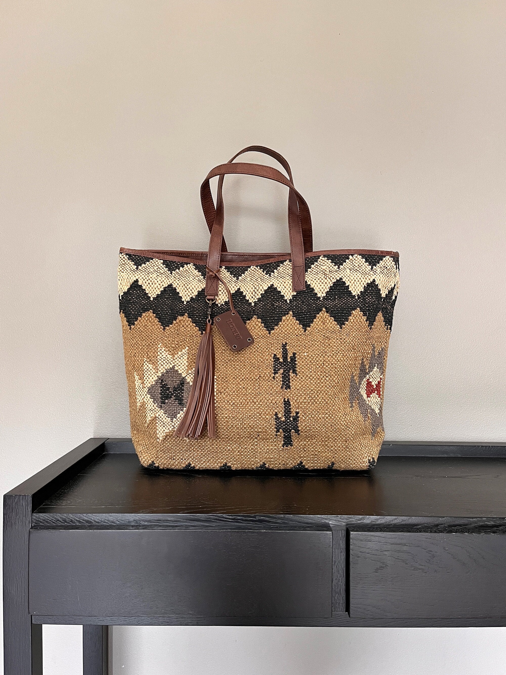Jute and Leather Carry All Bag "GABOR" - Sultan Kaki