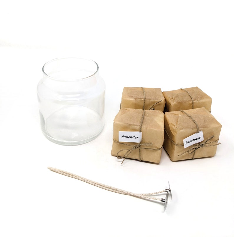 Zero Waste DIY Candle Making Kit/ 0.25 1lb of scented soy wax bars in biodegradable paper/ plastic free packaging/ glass containers/ 16oz Apoth. Pack