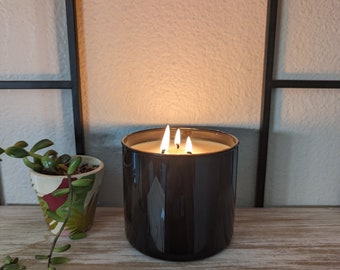 Large Black 3-wick Tumbler Soy Wax Candle/ Multiple scents/ refill option/ No visible label/ Plastic-free/ Handmade/Phthalate free