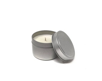 White Soy Wax Candle/4oz or 6oz tins/ Multiple scents/ refill option/ No visible label/ Plastic-free/zero waste/ Handmade/Phthalate free