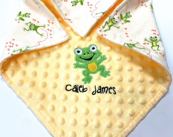 Newborn Gift Lovey Baby Boy Blanket Personalized Tag Sensory Blanket Frogs Newborn Gift Lovey Baby Boy Blanket Personalized Tag Sensory Blanket Frogs