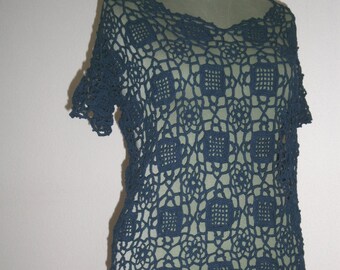 dark blue crocheted evening mini dress tunica