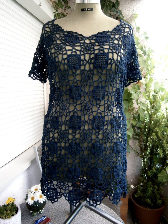 navy blue crochet dress Blue Deep Sea Crochet Maxi Dress