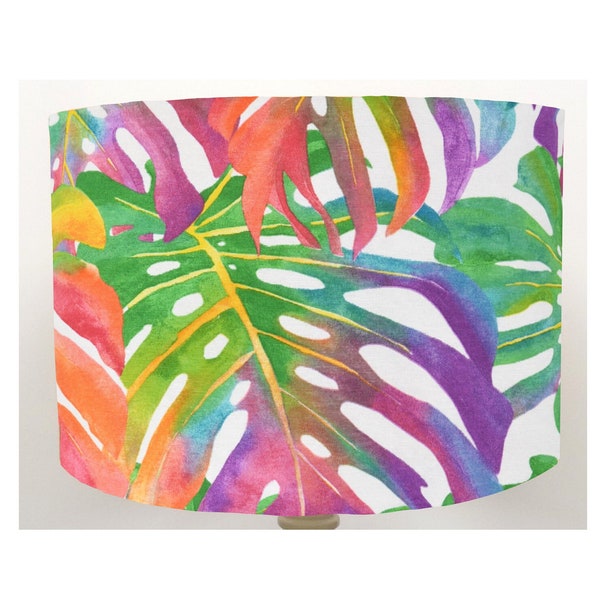 Tropical Leaves Summer Bright Colourful Palm leaves Lampshade Table Lamp/Floor Lamp, Ceiling Pendant, Pink, Green, Purple, Handmade in UK'