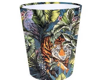 Bengal Tiger Animals Design Decorative Waste Paper Bin, Colourful Home Decor Gift, Handmade in UK, Navy, Parrot Wildlife Theme, House Gift