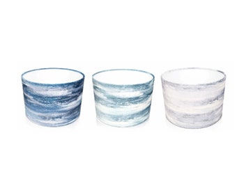 Abstract Sashi Blue Indigo / Grey Slate / Alpine Pale Green Drum Lampshade, Ceiling, Pendant, Table, Colourful Unique Home Decor, Custom, UK