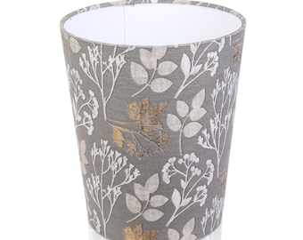 Peppercorn Grey Decorative Waste Paper Bin, Floral Gold and Silver Pattern, Leaves, Colourful Modern Home Interior Decor, Handmade in UK