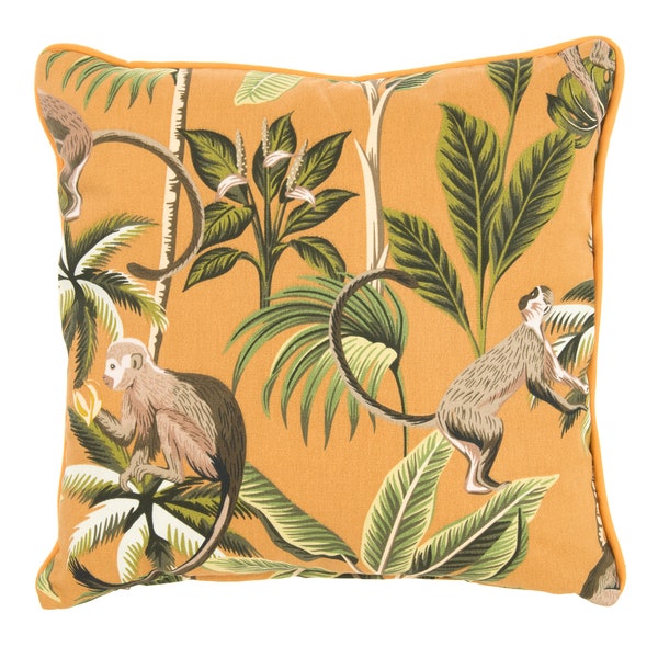 Fryetts Squirrel Monkey Ochre Filled Piped Cushion Square or Rectanlge, Colourful Home Decor Gift, Handmade in UK