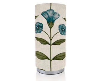 Handmade Ottilie Kingfisher Floral Fabric Lamp, Chrome Base Pad Night Light