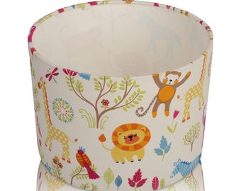 Children's Nursery Jungle Boogie Zoo Animals Bright Colours, Table, Ceiling Pendant Lampshade, Various Sizes, Handmade in UK