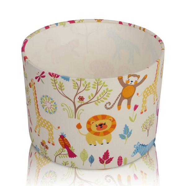 Children's Nursery Jungle Boogie Zoo Animals Bright Colours, Table, Ceiling Pendant Lampshade, Various Sizes, Handmade in UK