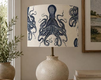 Blue Octopus on White Nautical Sea Lampshade, Lightshade