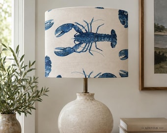Blue Lobster on White Nautical Sea Lampshade, Lightshade