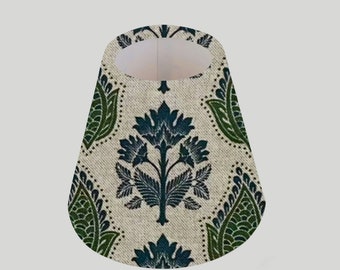 Lulworth Linen beige  Indigo and Sap Green CANDLE SHADE || Small lamp shade, Colourful Home Decor Gift, Small Light Shade, Made in Uk