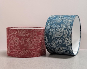 Salvador Leaf Fern Botanical Lampshade,  Teal / Red Floral Drum Shade, Table Lamp Ceiling Light