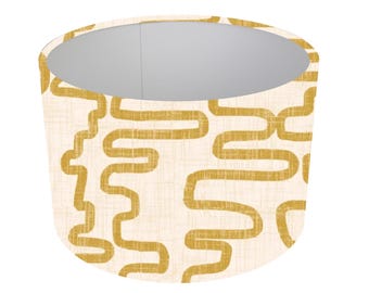 Geometric Yellow Lampshade, Chartreuse Wirl Design, Handmade in UK