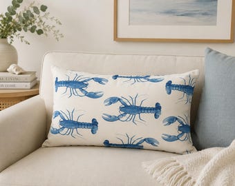 Handmade Lobster Cushion, Blue Coastal Decor