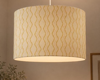 Ochre and Cream Retro Wave Print Table Ceiling Lampshade