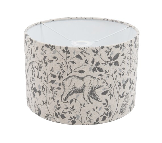 Handmade Woodland Bear Lampshade, Grey Wildlife Animal Print, UK Made