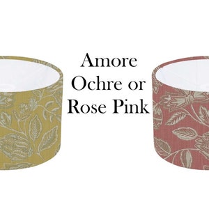 Amore Jacobean flower Ochre or Rose Pink Lampshade , Table Lamp , Pendant Colourful Home Decor Gift, Handmade in UK
