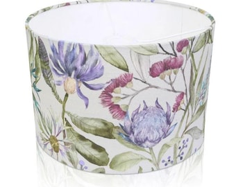 Violet Floral Drum Lampshade, Handmade in UK, Nature Theme
