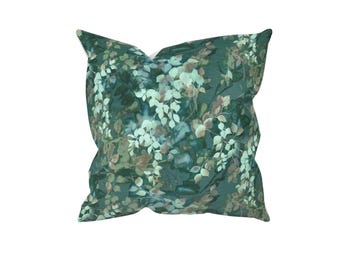 Velvet Fantasy Ivy Cushion, Colourful Nature Home Decor, Square Furniture Accent