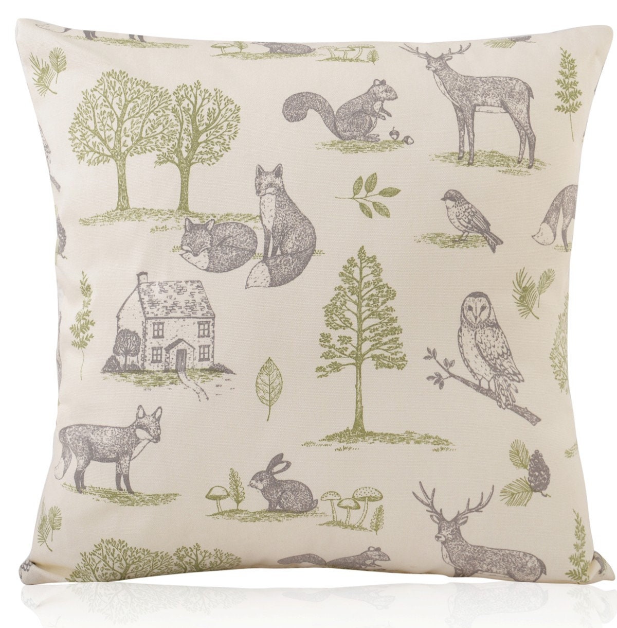 Handmade Forest Woodland Animal Cushion, Stag Deer Owl Fox Design