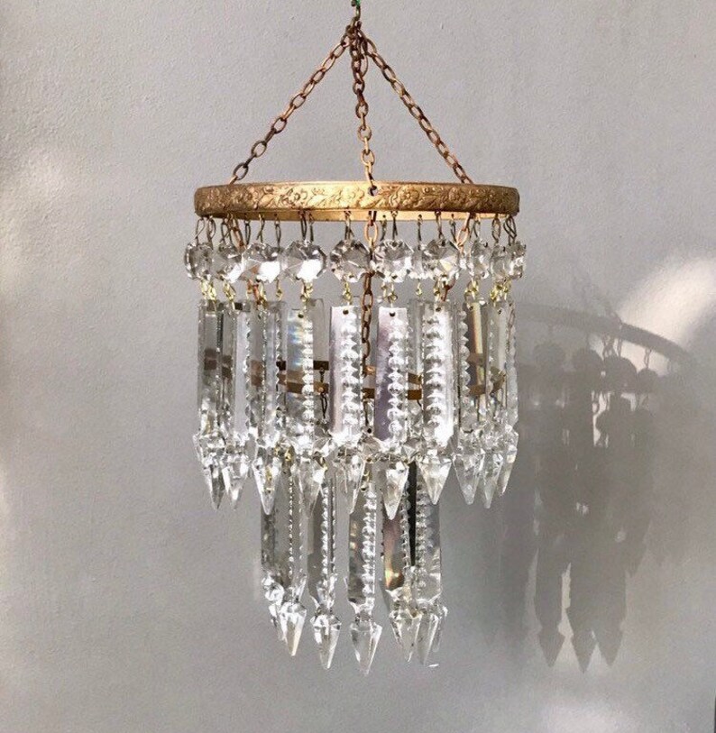 Small 2 Tier Art Deco Crystal Chandelier