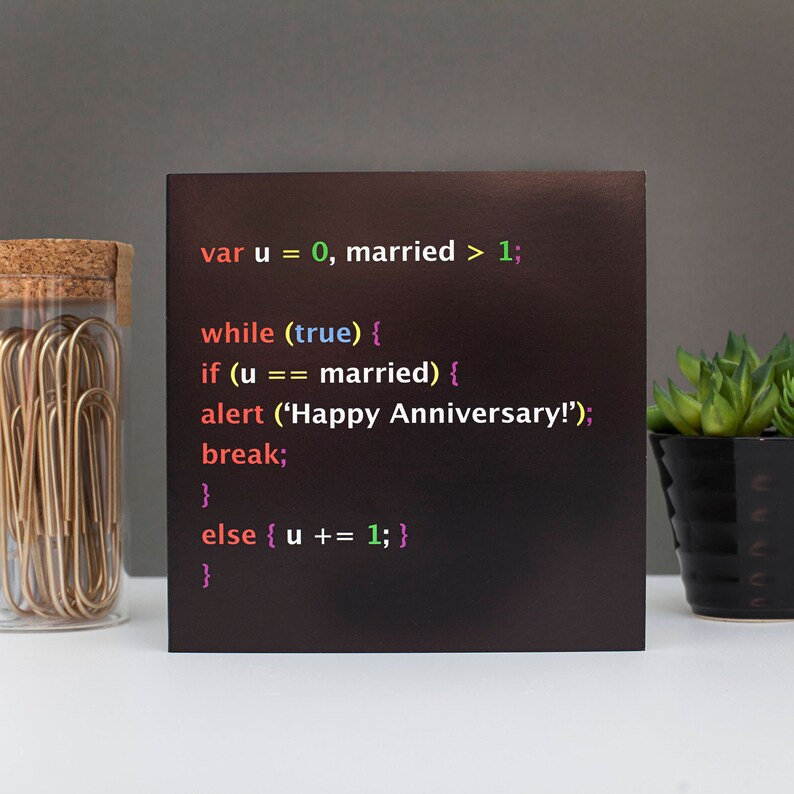 Anniversary card geek anniversary geek couple javascript | Etsy