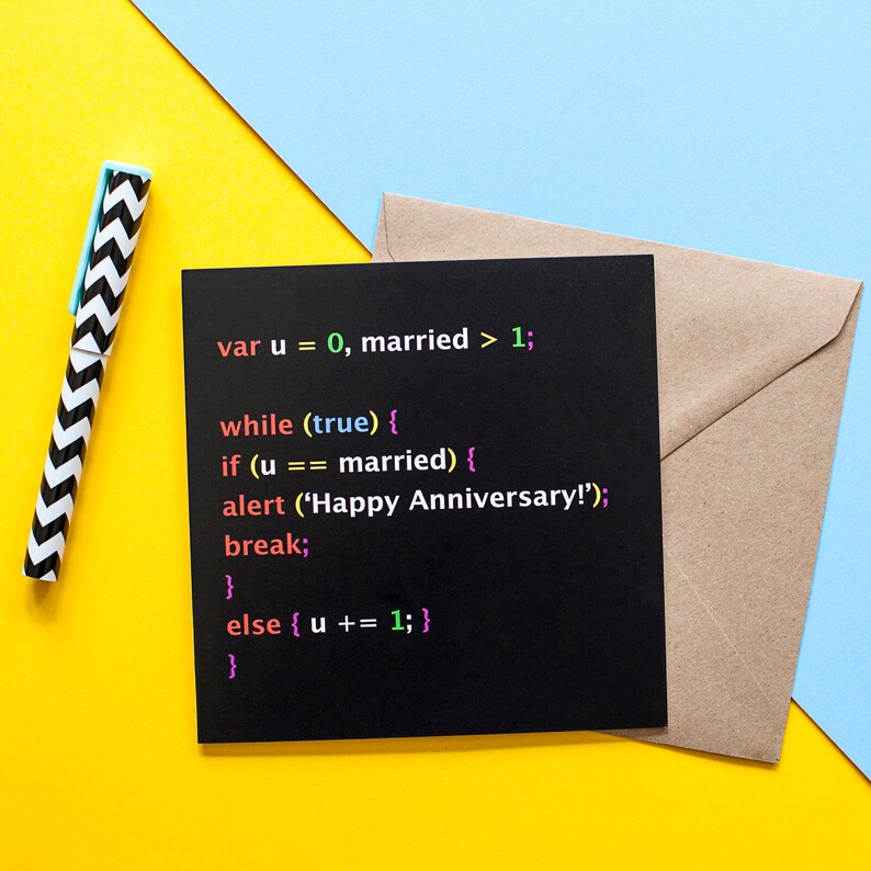 Anniversary card geek anniversary geek couple javascript | Etsy