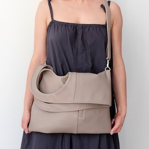 Soft Lambskin Leather Crossbody Bag: Foldover Hobo Handbag