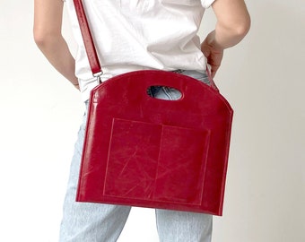 Leather computer case Leather MacBook bag Ladies laptop bag Red leather crossbody bag for women