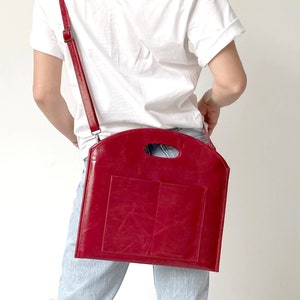 Leather computer case Leather MacBook bag Ladies laptop bag Red leather crossbody bag for women