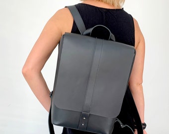 Black leather laptop backpack Large leather handbag Soft leather bag for women Rucksack backpack