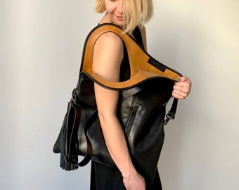 Large leather hobo bag Soft leather handbags for women Black leather crossbody bag Handmade leather purse Custom shoulder bag