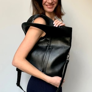 Black leather handbag for women Soft leather crossbody purse Unique shoulder bag Ladies hobo bag Genuine leather tote