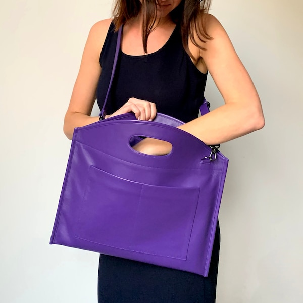 Purple Leather Bag Etsy