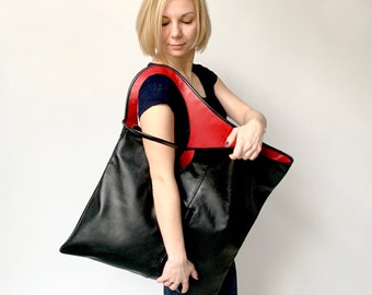 Soft leather shoulder bag. Oversized leather handbags for women. Underarm bag. Black leather hobo bag. Slouchy leather tote. Giant bag.