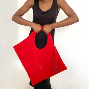 Red Suede Hobo Bag: Large Shoulder Tote, Laptop Bag