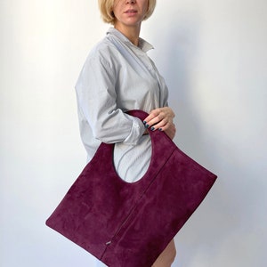 Wildleder Hobo Taschen Burgund Umhängetasche Kastanienbraun Handtasche Mittlere Einkaufstasche Slouchy Geldbörse für Frauen Asymmetrische Tasche Armloch Geldbörse