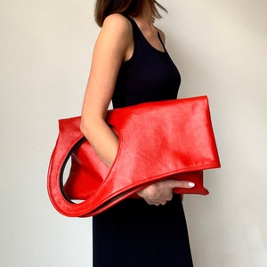 Oversized Shopper Fold over Clutch Bag Einzigartige Schultertasche Rote Leder Geldbörse Damen Handtaschen Echtes Leder Shopper für Frauen Große Tasche