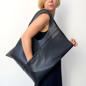 Oversized Leather Bag Black Hobo Purse Extra Large Shoulder - Etsy