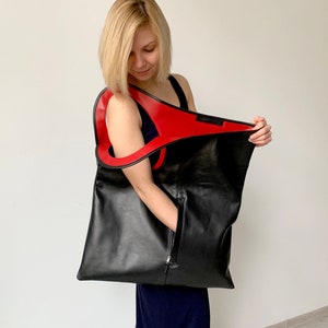 Oversized hobo handbags Black leather tote bag for women Extra large leather purse with tassel Armhole bag