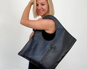 Borsa a tracolla in pelle nera Borsa in morbida pelle Borse extra large da donna Borsa tote firmata Borsa ascellare unica