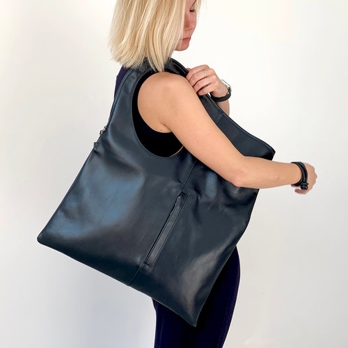 BLACK LEATHER HOBO Bag Black Handbag for Women Black Handbag - Etsy