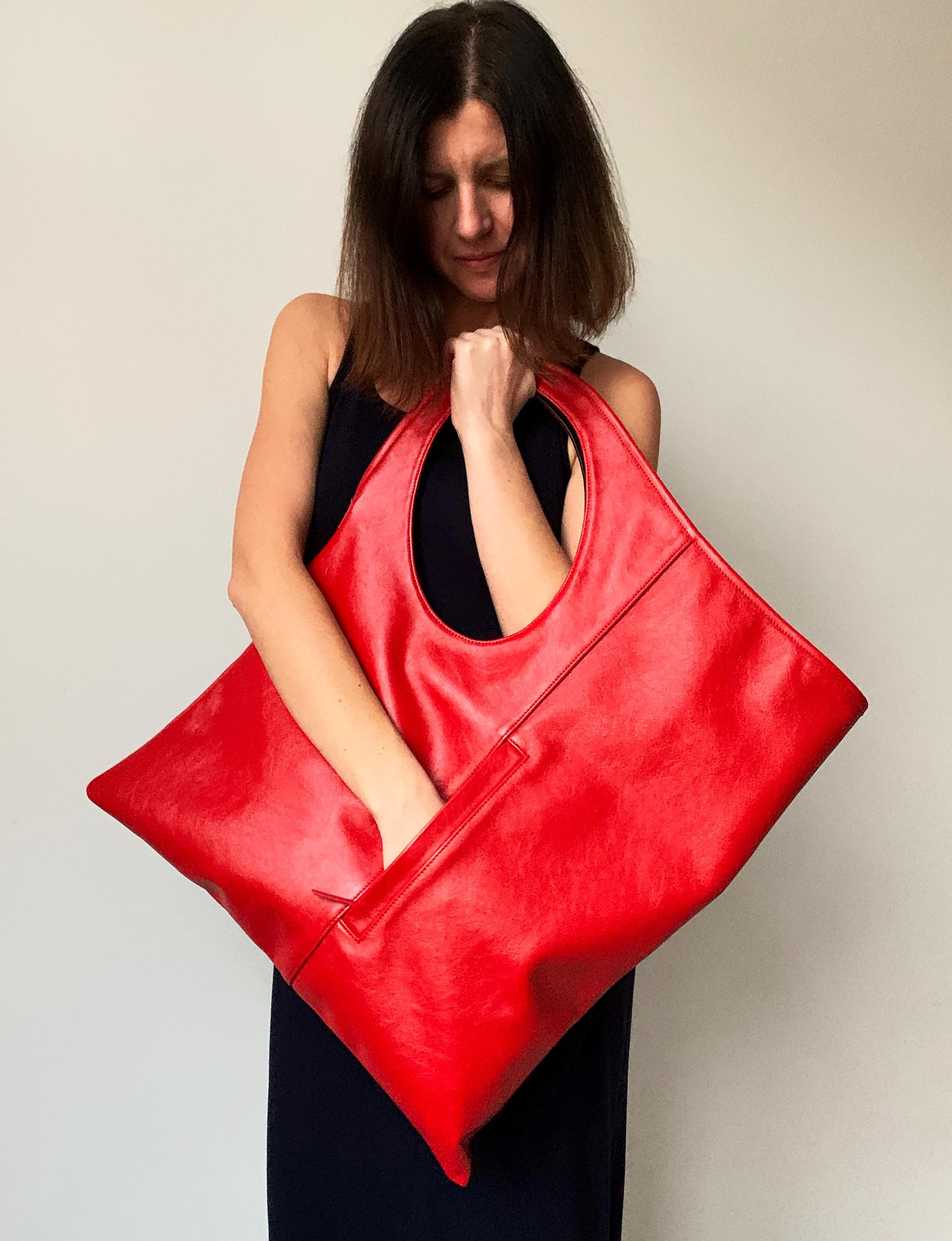 Black Leather Hobo Bag Oversized Tote Bag Modern Handbags