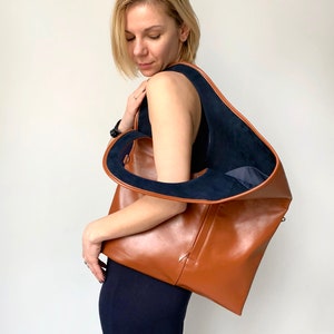 Suede bag for women Grey leather handbag Oversized hobo bag Asymmetrical purse Medium purse Unique tote by Olena Molchanova