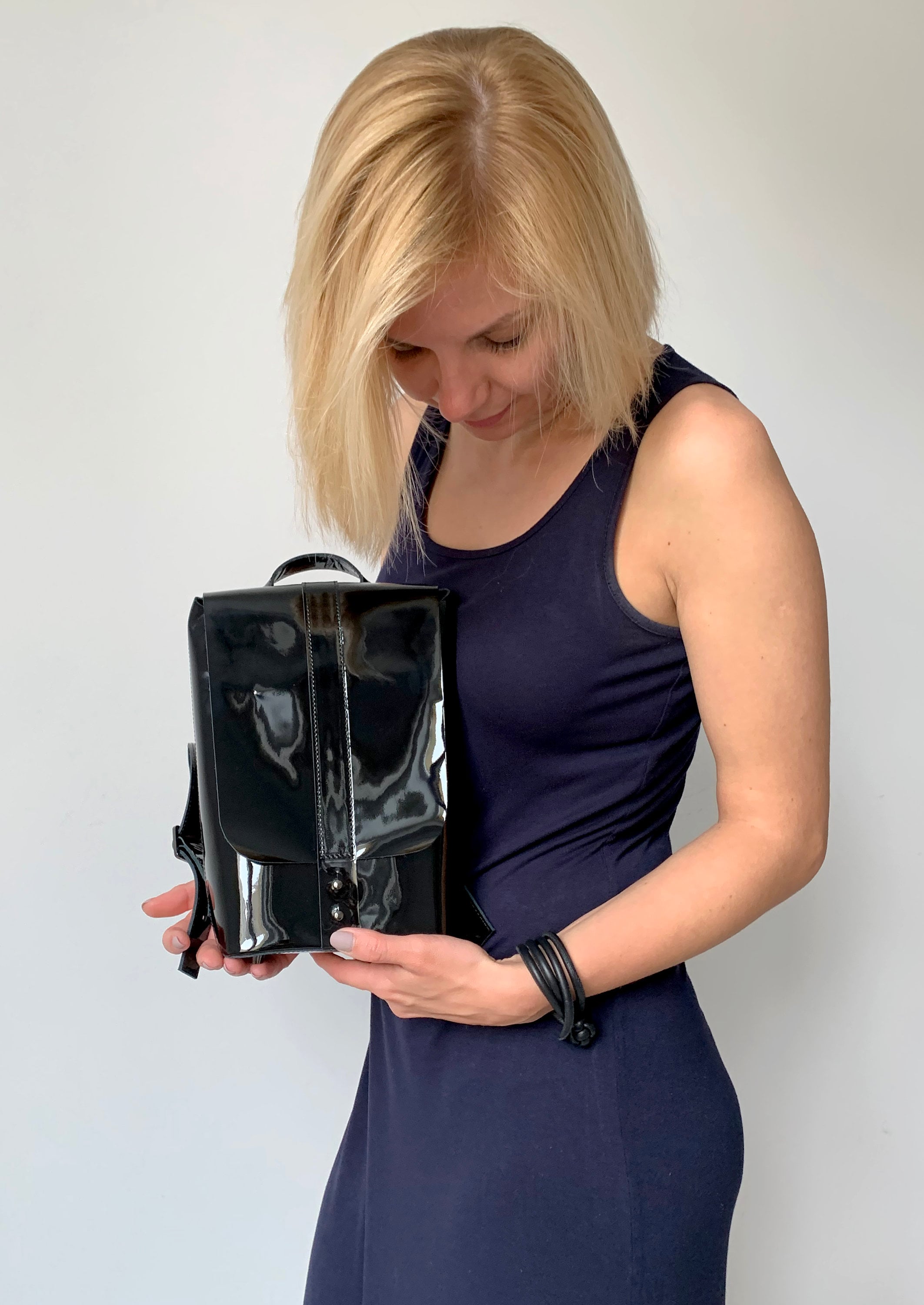 Black patent backpack hotsell